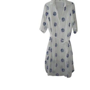 Kindred Womens Midi Shirt Dress White Shell Embroidered Gauze Coastal Plus 2X